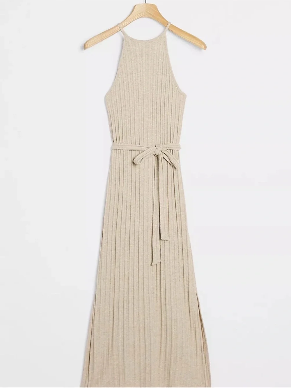 Anthropologie / NWT Amadi Caroline Knit Halter Maxi Dress In Oatmeal